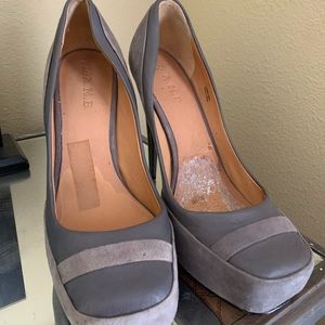 L.A.M.B Grey Suede square Closed toe High Heels